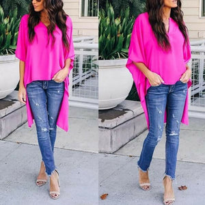 New Fashion Women Chic Elegant Sexy Soft Irregular V-Neck Blouses Half sleeve Plus  Pullover Shirts